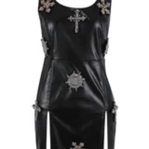 Crystal Leather Mini Dress